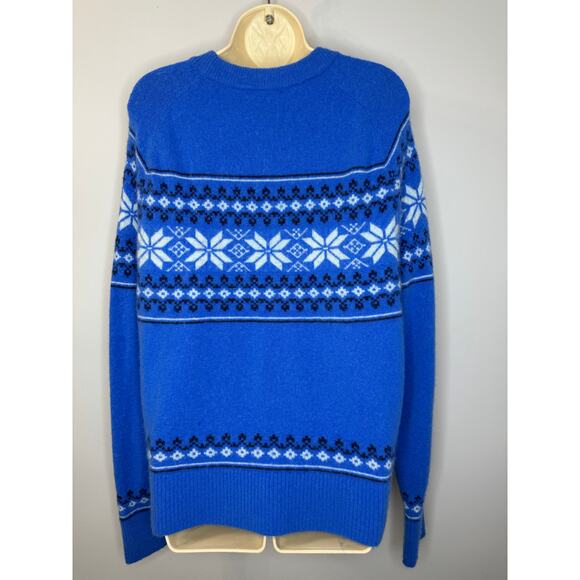 J. Crew Fair Isle Crewneck Sweater Supersoft Yarn Blue Wool Blend Women's L - Picture 7 of 12